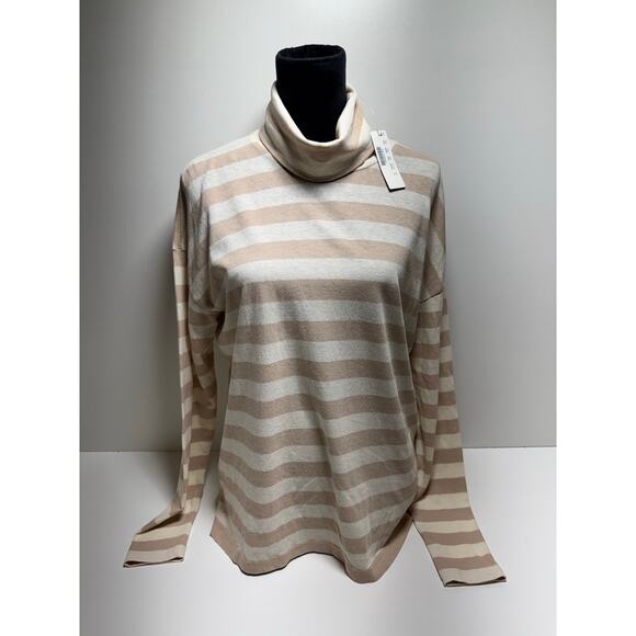 JCrew Women’s Turtleneck Striped Sweater Sz M Preppy Career Lightweight New - Picture 4 of 11